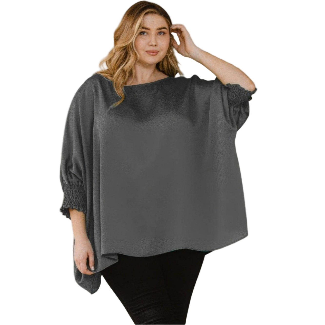 Oversized Boatneck 3/4 Sleeve Blouse - VacationGrabs