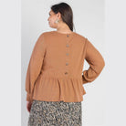Plus Caramel Waffle Knit Long Sleeve Top - VacationGrabs