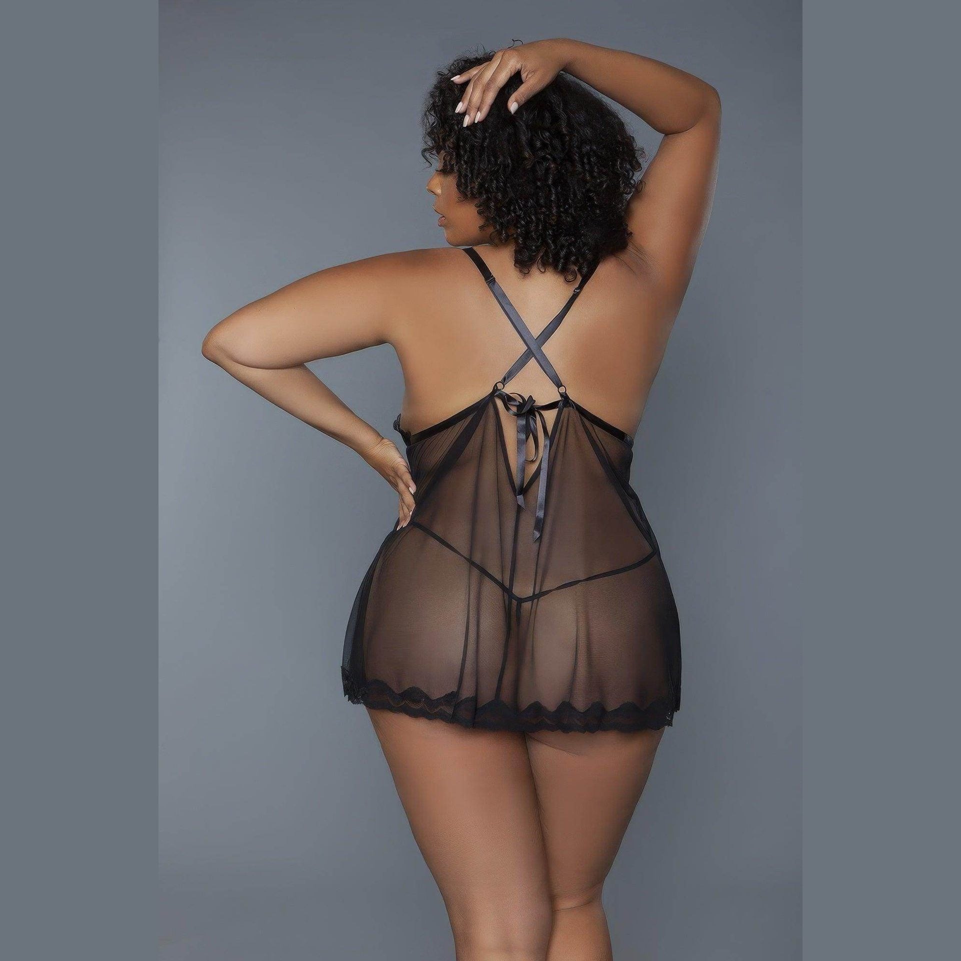 Babydoll Sheer Mesh Lace Lingerie 2 Pc - VacationGrabs