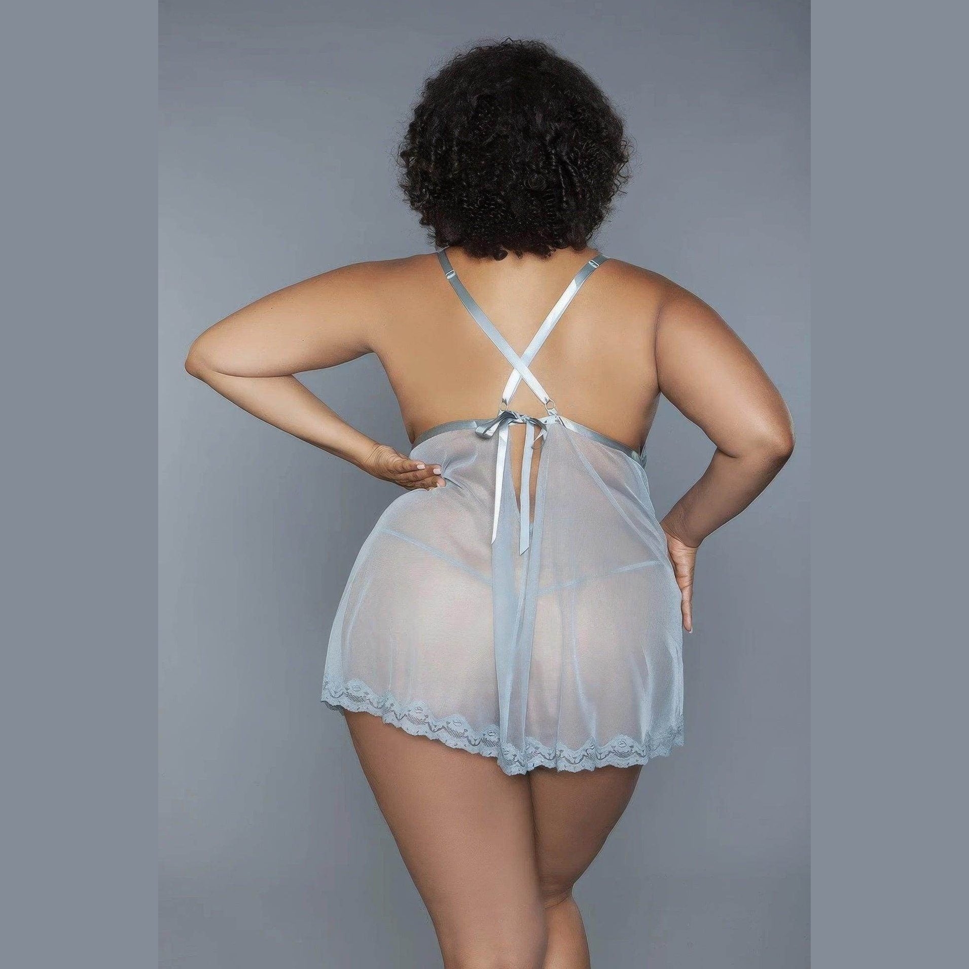 Babydoll Sheer Mesh Lace Lingerie 2 Pc - VacationGrabs