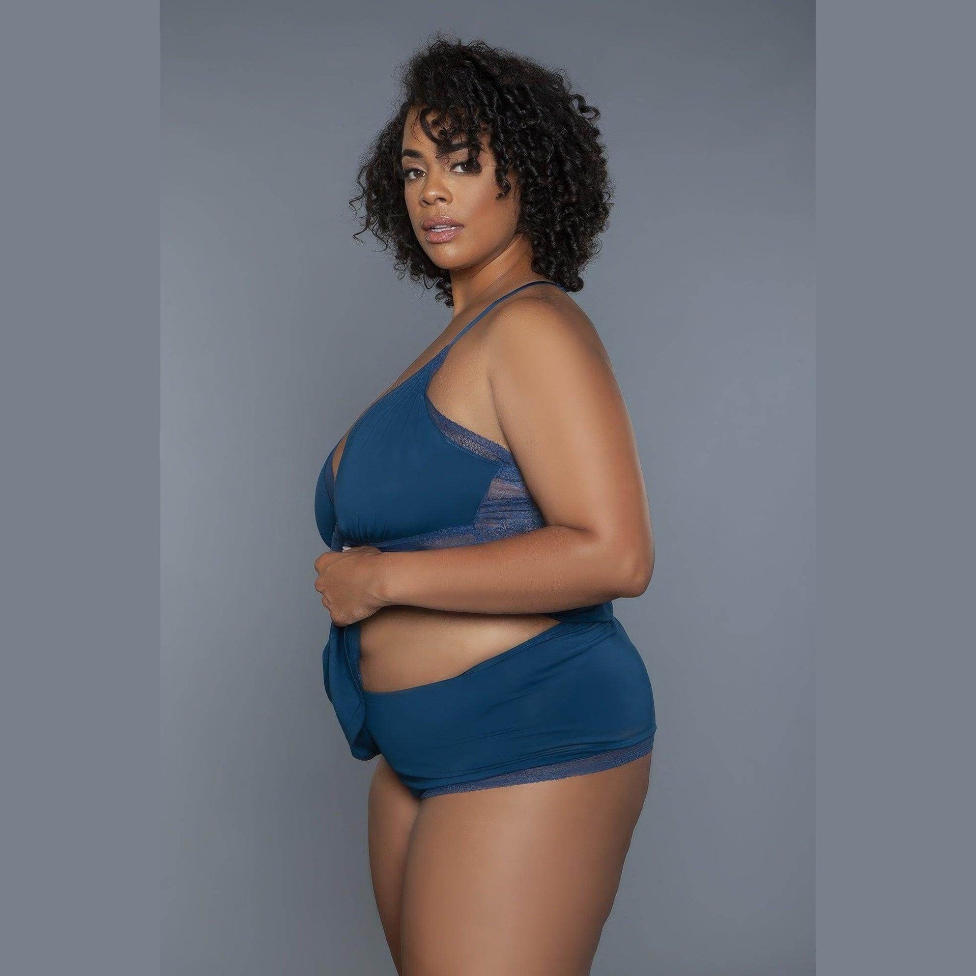 V-Neck Cami Set Wire Free Plus Size 2Pc - VacationGrabs