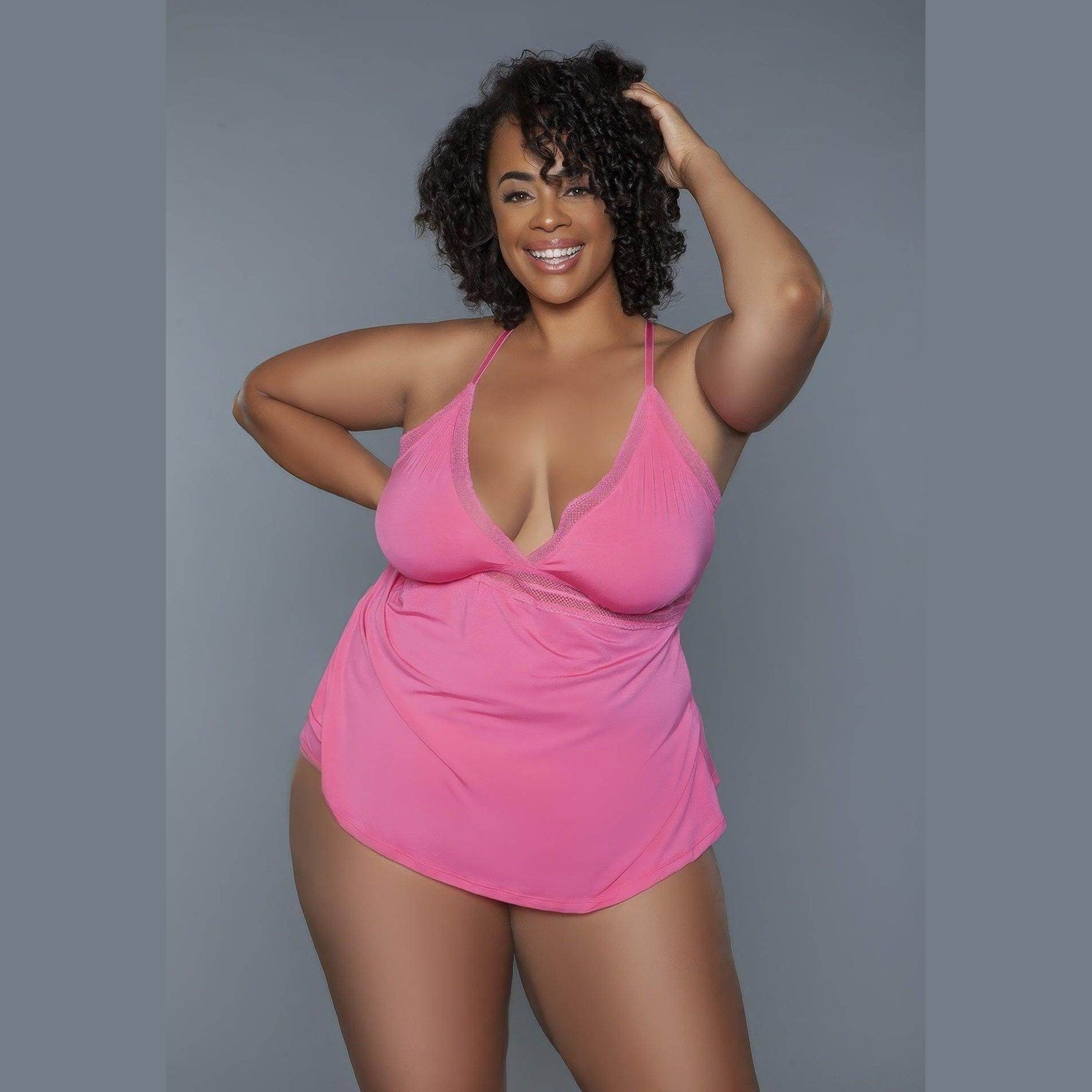 V-Neck Cami Set Wire Free Plus Size 2Pc - VacationGrabs