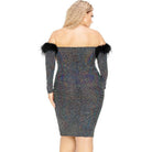 Plus Off Shoulder Feather Trim Detail Sequin Dress - VacationGrabs