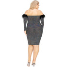 Plus Off Shoulder Feather Trim Detail Sequin Dress - VacationGrabs