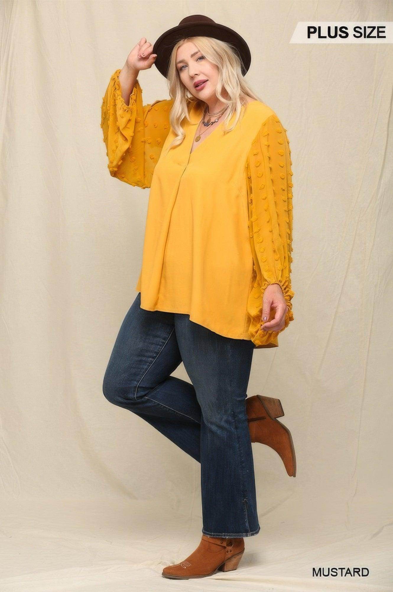 Woven Textured Chiffon Top Sheer Sleeves - VacationGrabs