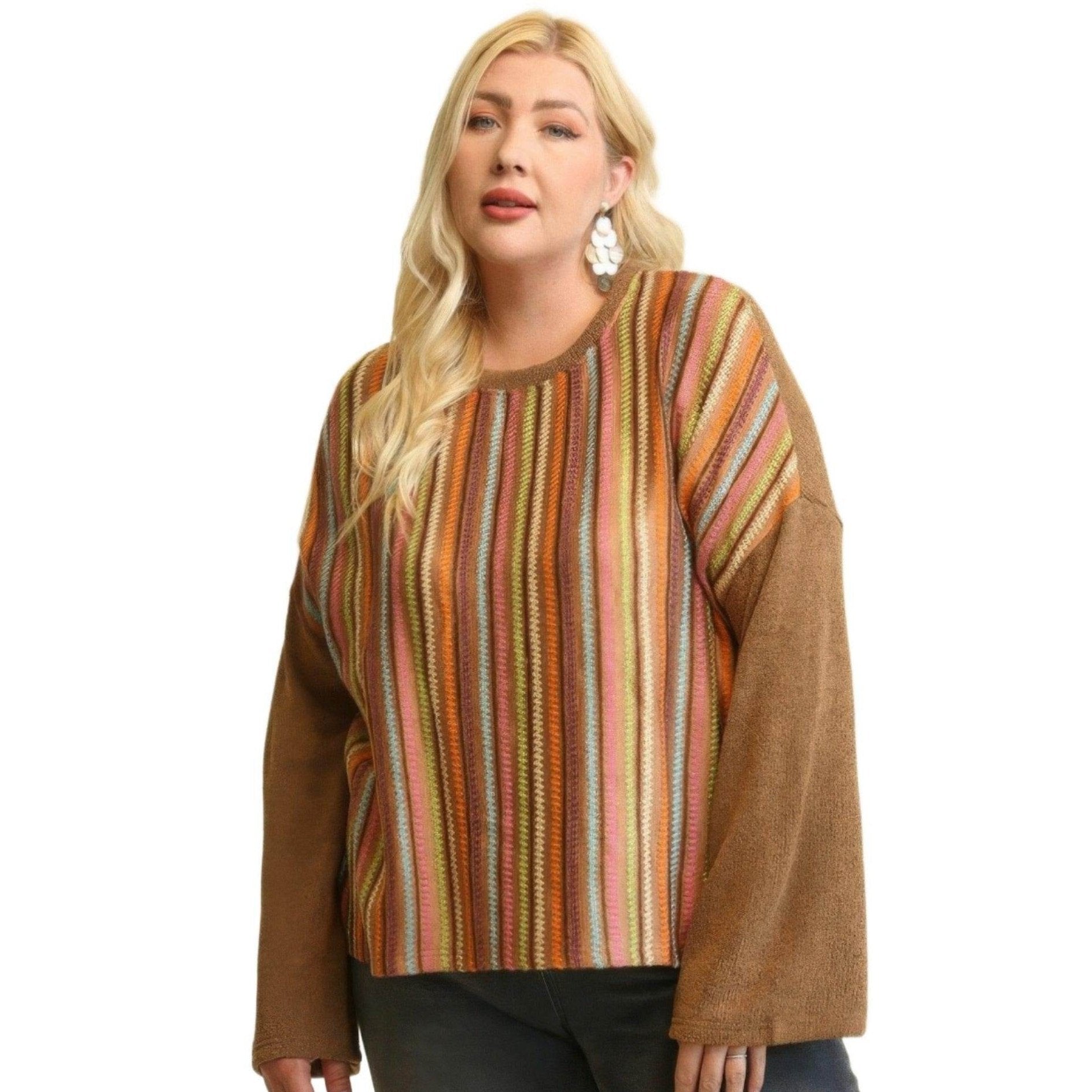 Brown Knit Mixed Loose Top - VacationGrabs