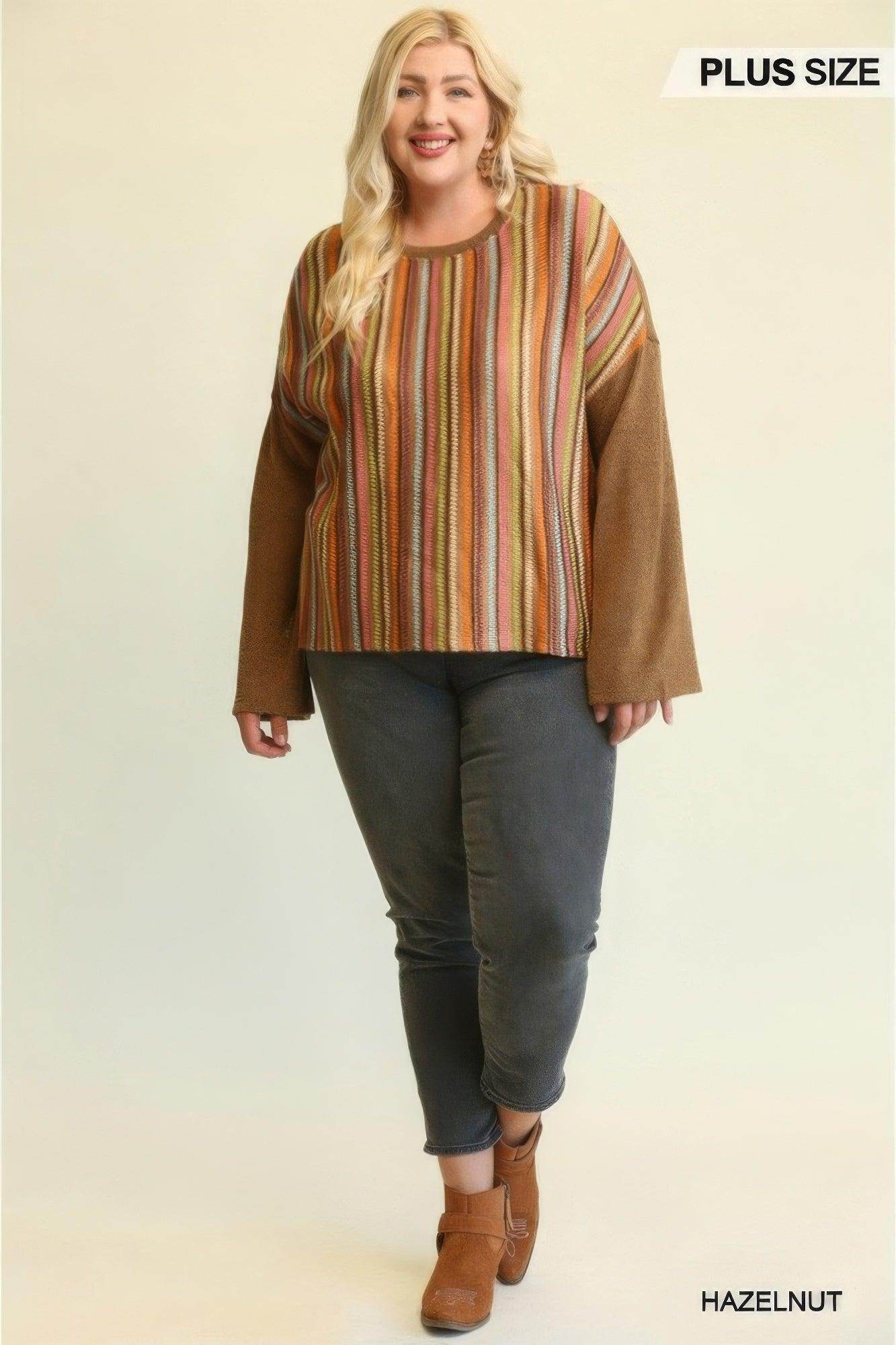 Brown Knit Mixed Loose Top - VacationGrabs