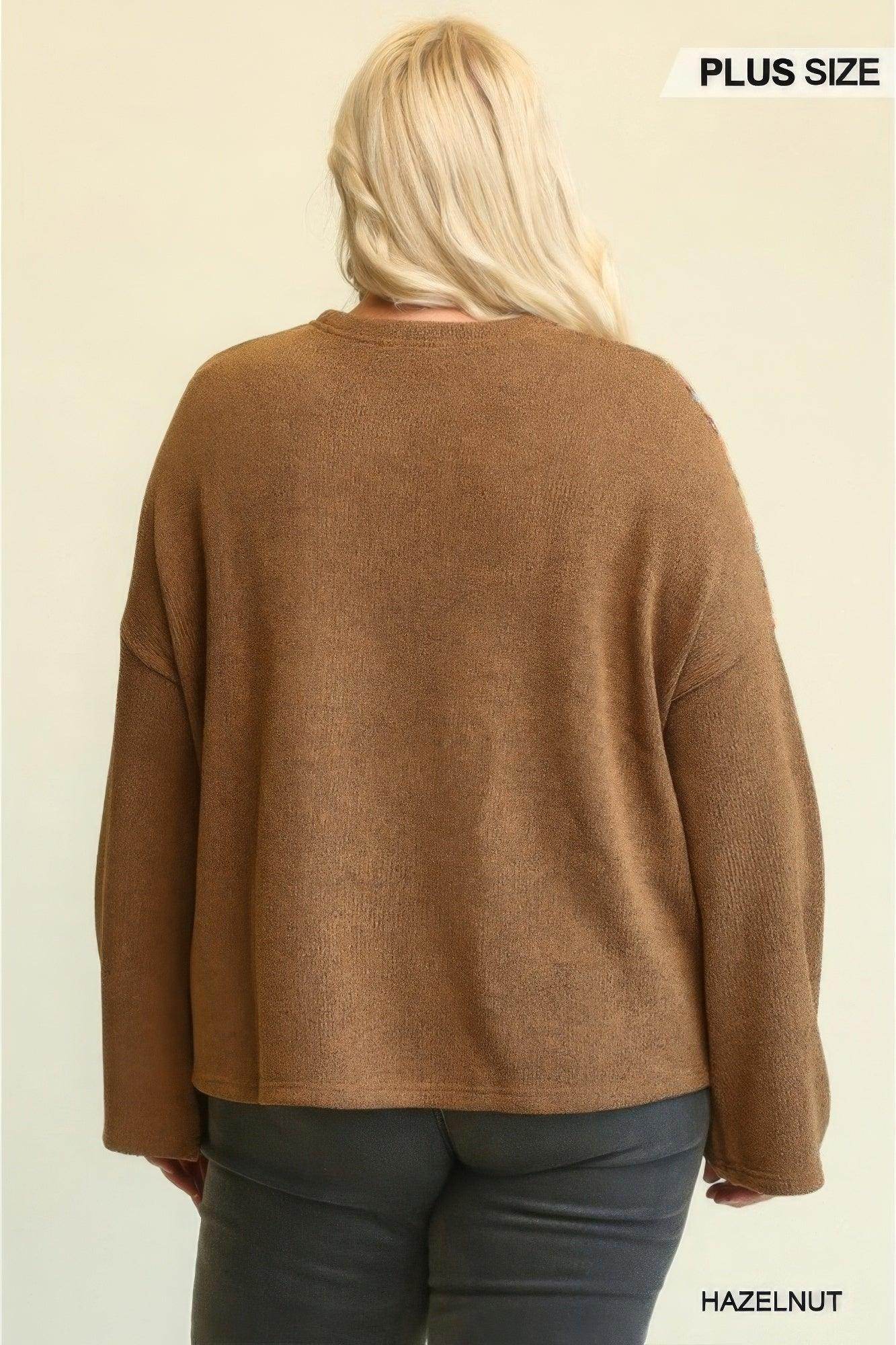 Brown Knit Mixed Loose Top - VacationGrabs