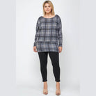 Boat Neck Plaid Top Long Dolman Sleeves - VacationGrabs