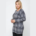 Boat Neck Plaid Top Long Dolman Sleeves - VacationGrabs