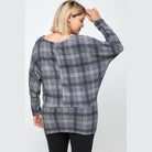 Boat Neck Plaid Top Long Dolman Sleeves - VacationGrabs