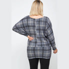 Boat Neck Plaid Top Long Dolman Sleeves - VacationGrabs