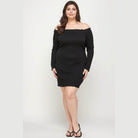 Plus Size Black Smocked Off Shoulder Dress - VacationGrabs