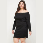 Plus Size Black Smocked Off Shoulder Dress - VacationGrabs