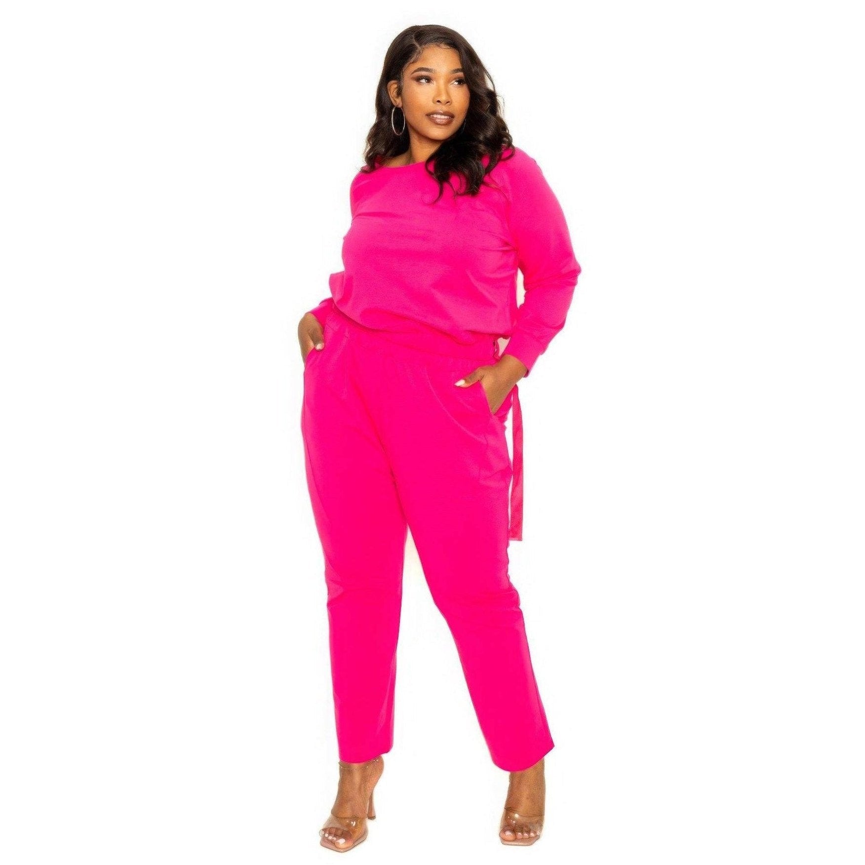 Hot Pink Grommet Detail Lounge Sets - VacationGrabs