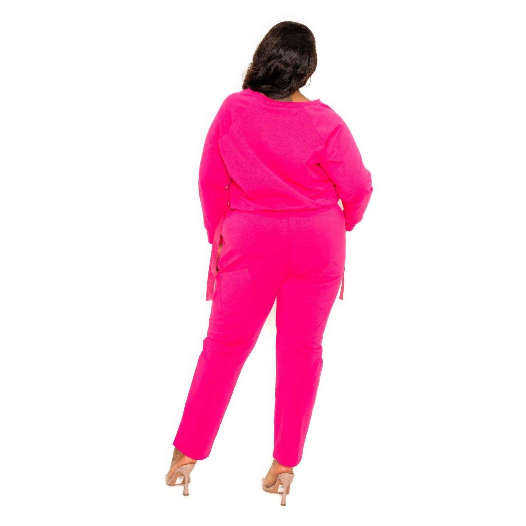Hot Pink Grommet Detail Lounge Sets - VacationGrabs