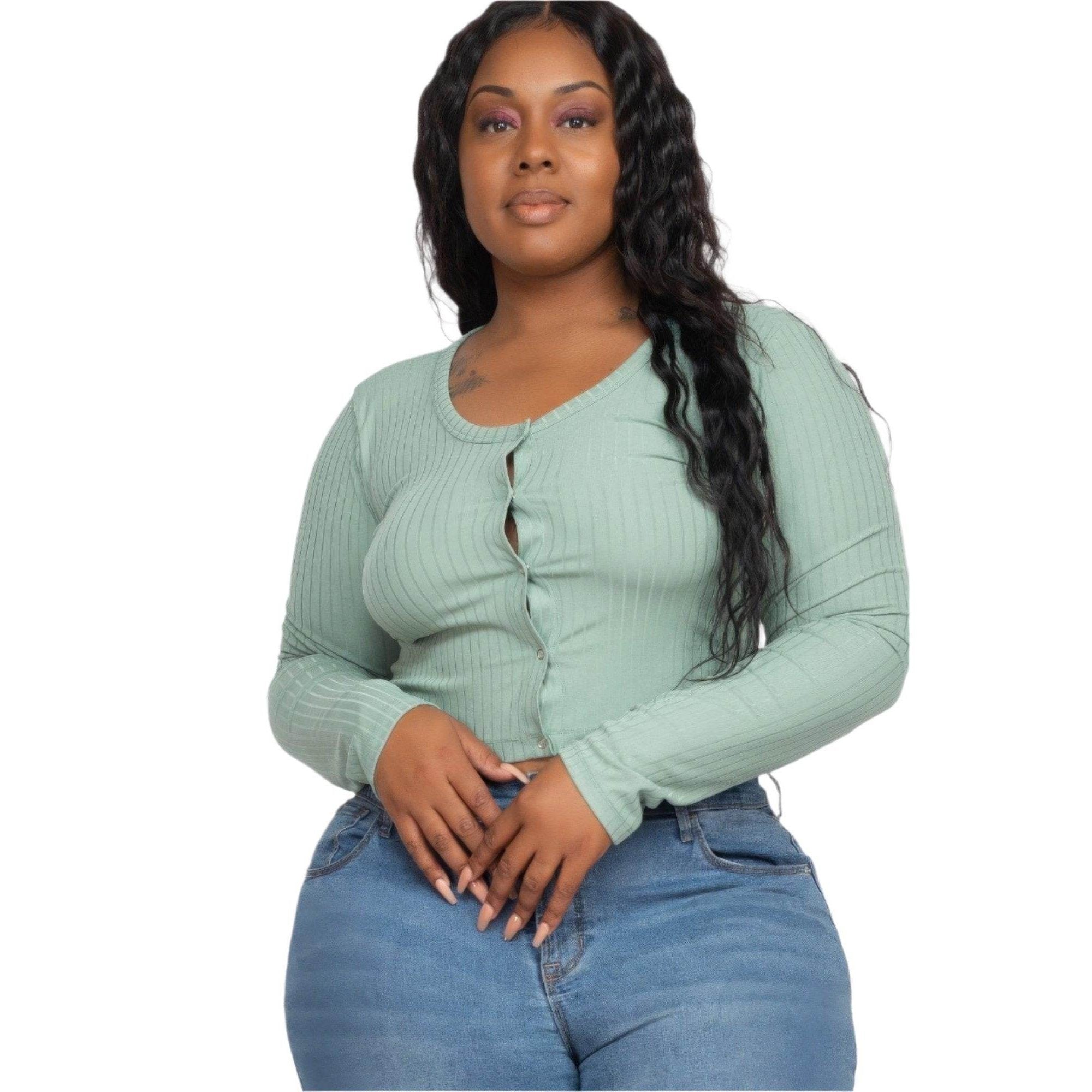 Plus Size Button Up Cropped Top - VacationGrabs