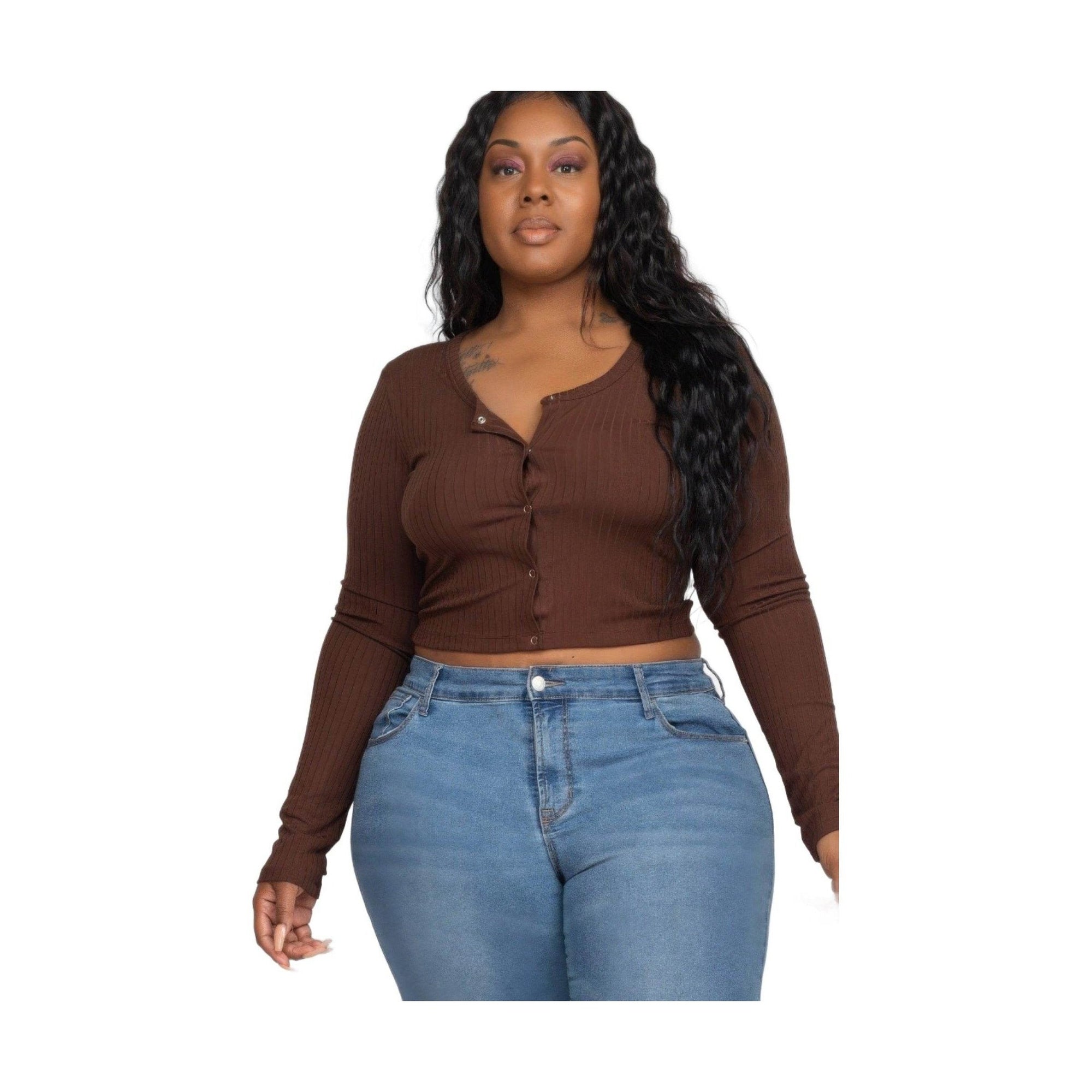 Plus Size Button Up Cropped Top - VacationGrabs