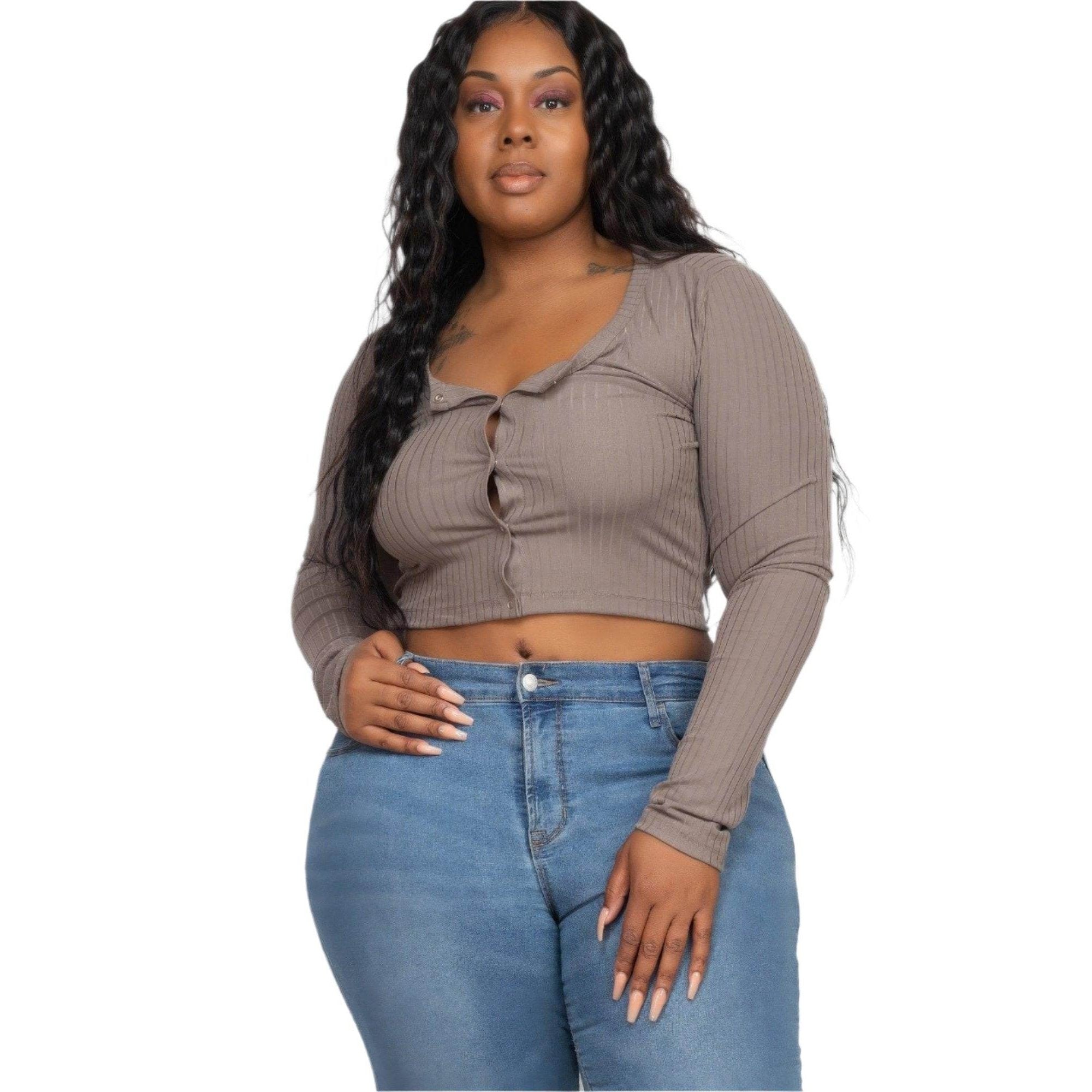 Plus Size Button Up Cropped Top - VacationGrabs