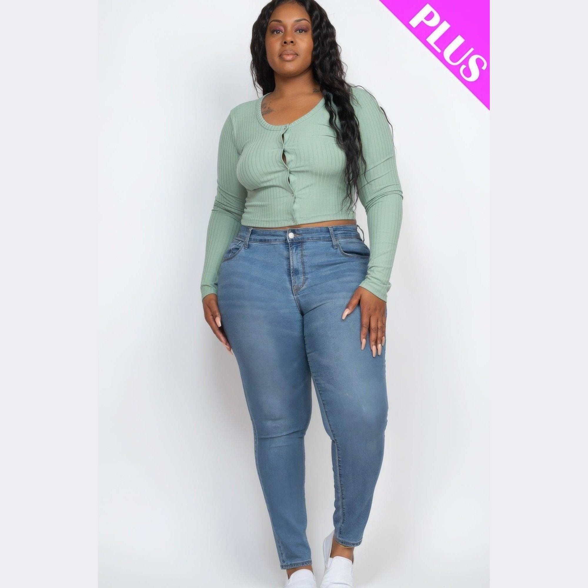 Plus Size Button Up Cropped Top - VacationGrabs