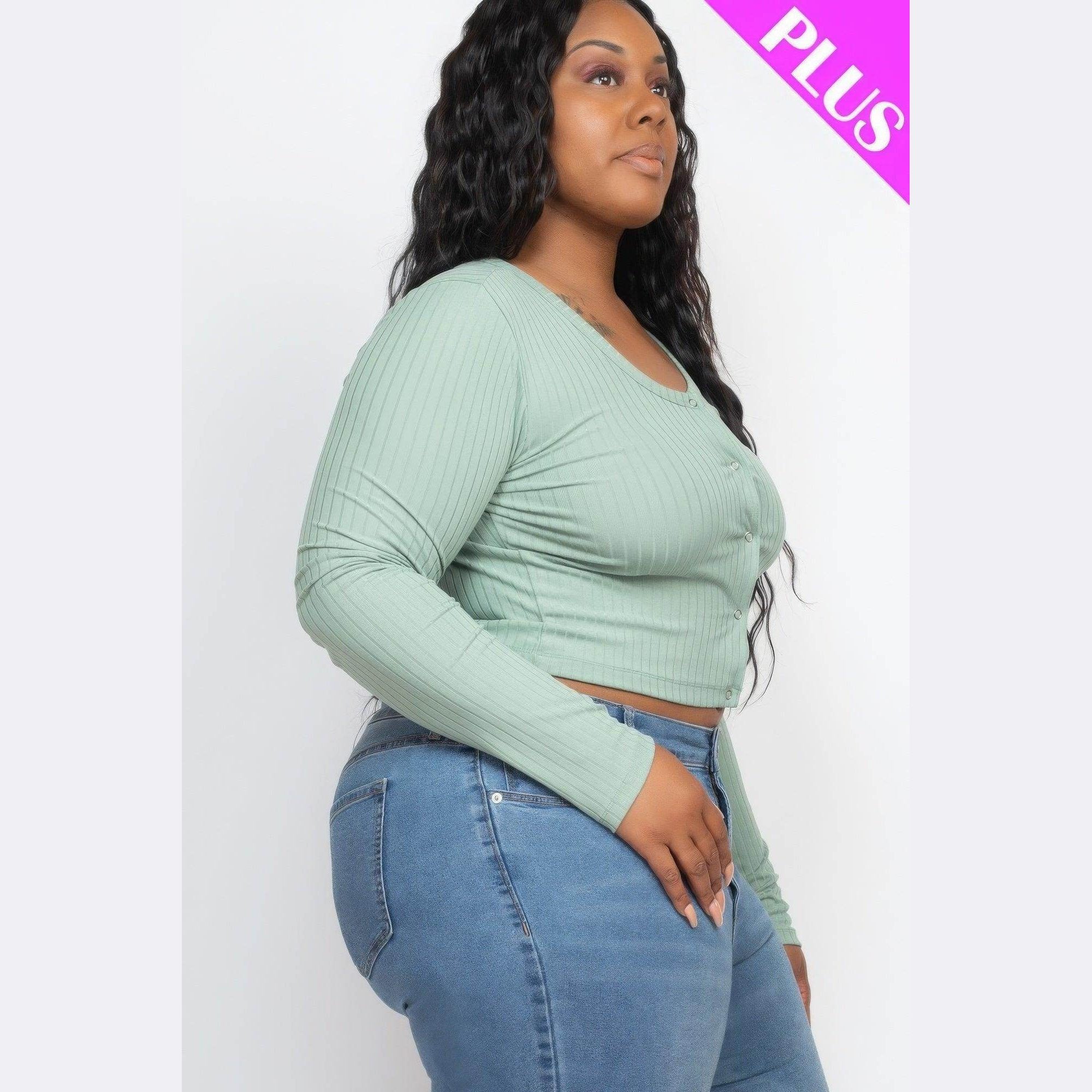 Plus Size Button Up Cropped Top - VacationGrabs