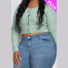 Plus Size Button Up Cropped Top - VacationGrabs