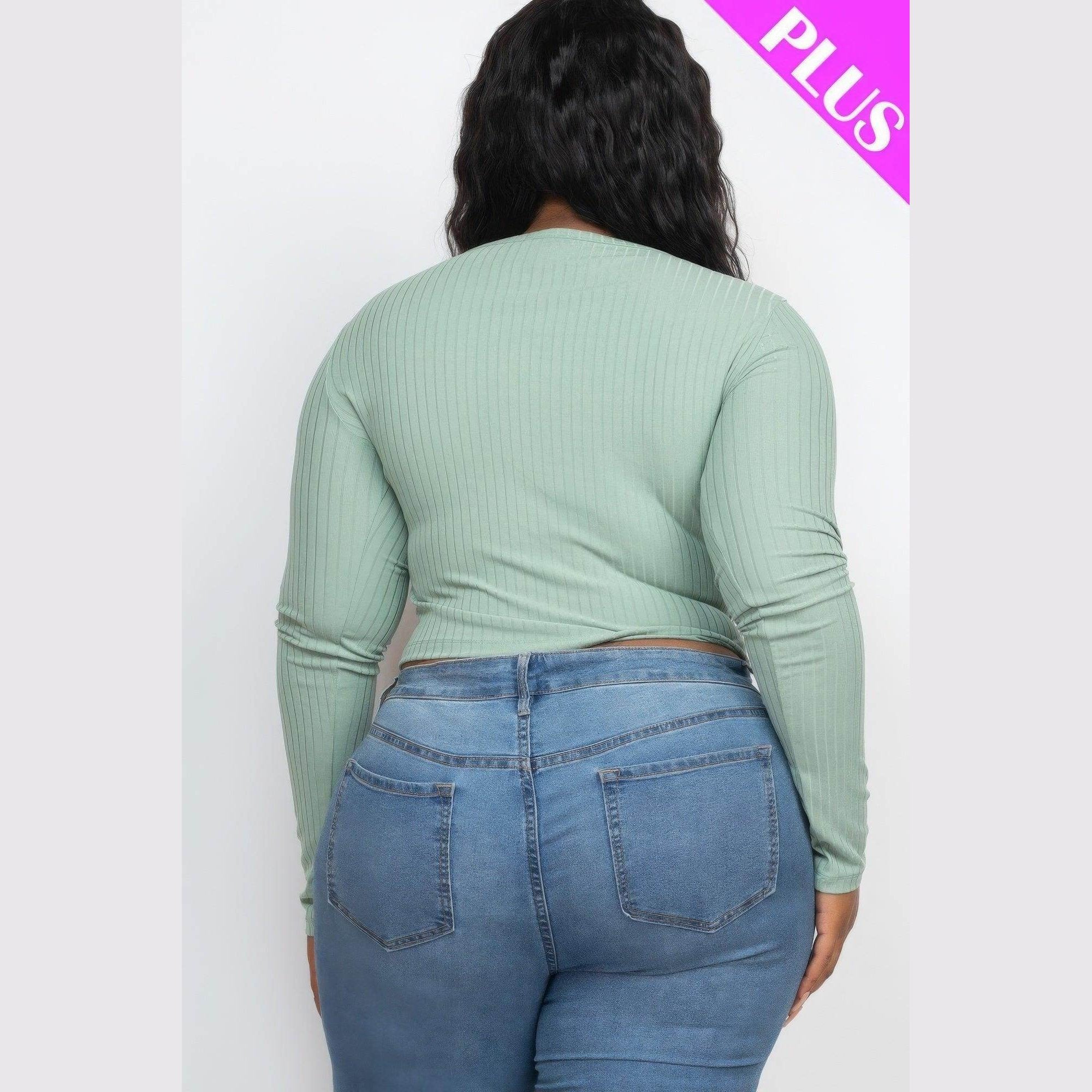 Plus Size Button Up Cropped Top - VacationGrabs