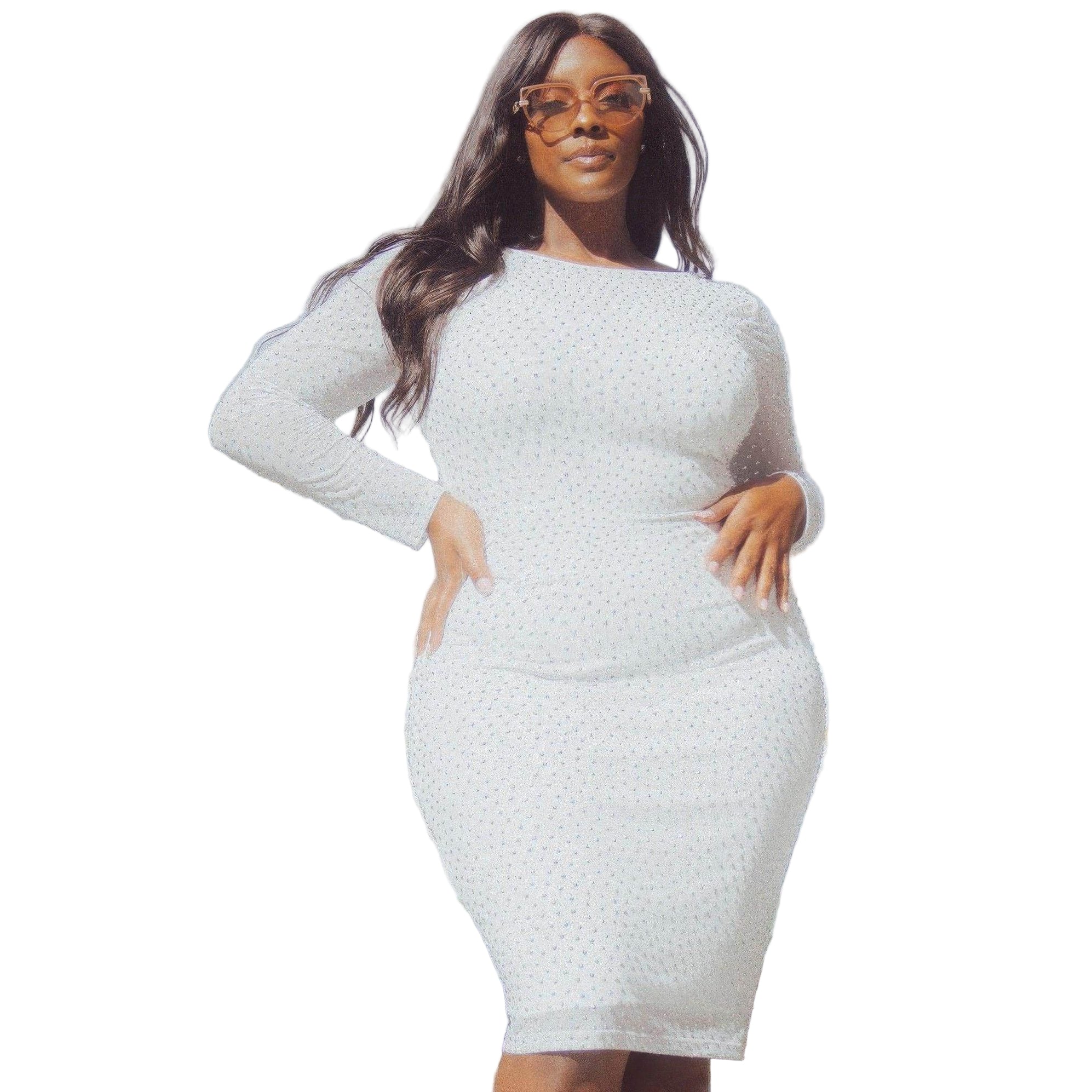 Translucent Silver Rhinestone Plus Midi Dress - VacationGrabs