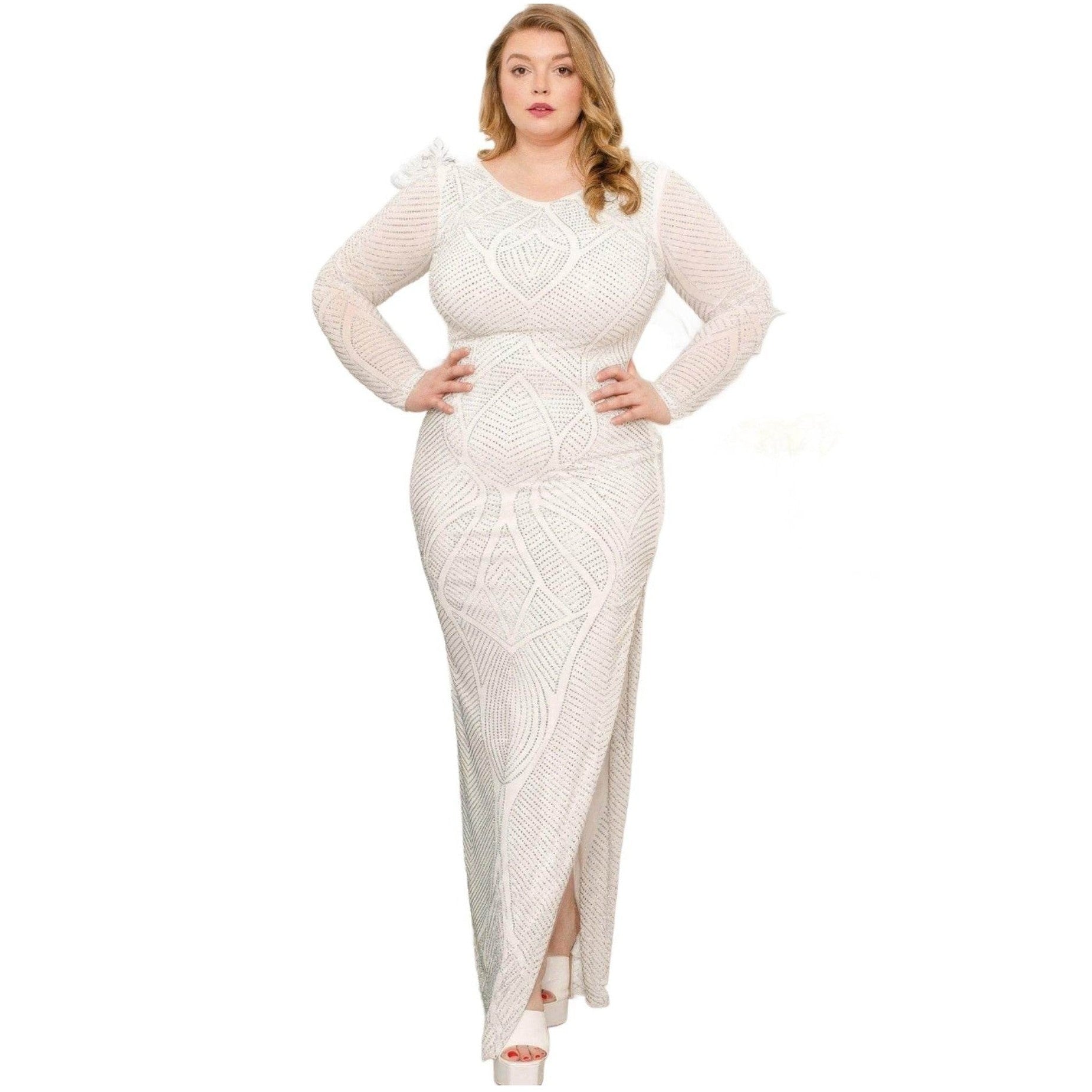 Patterned Rhinestone Plus Size Maxi Dress - VacationGrabs