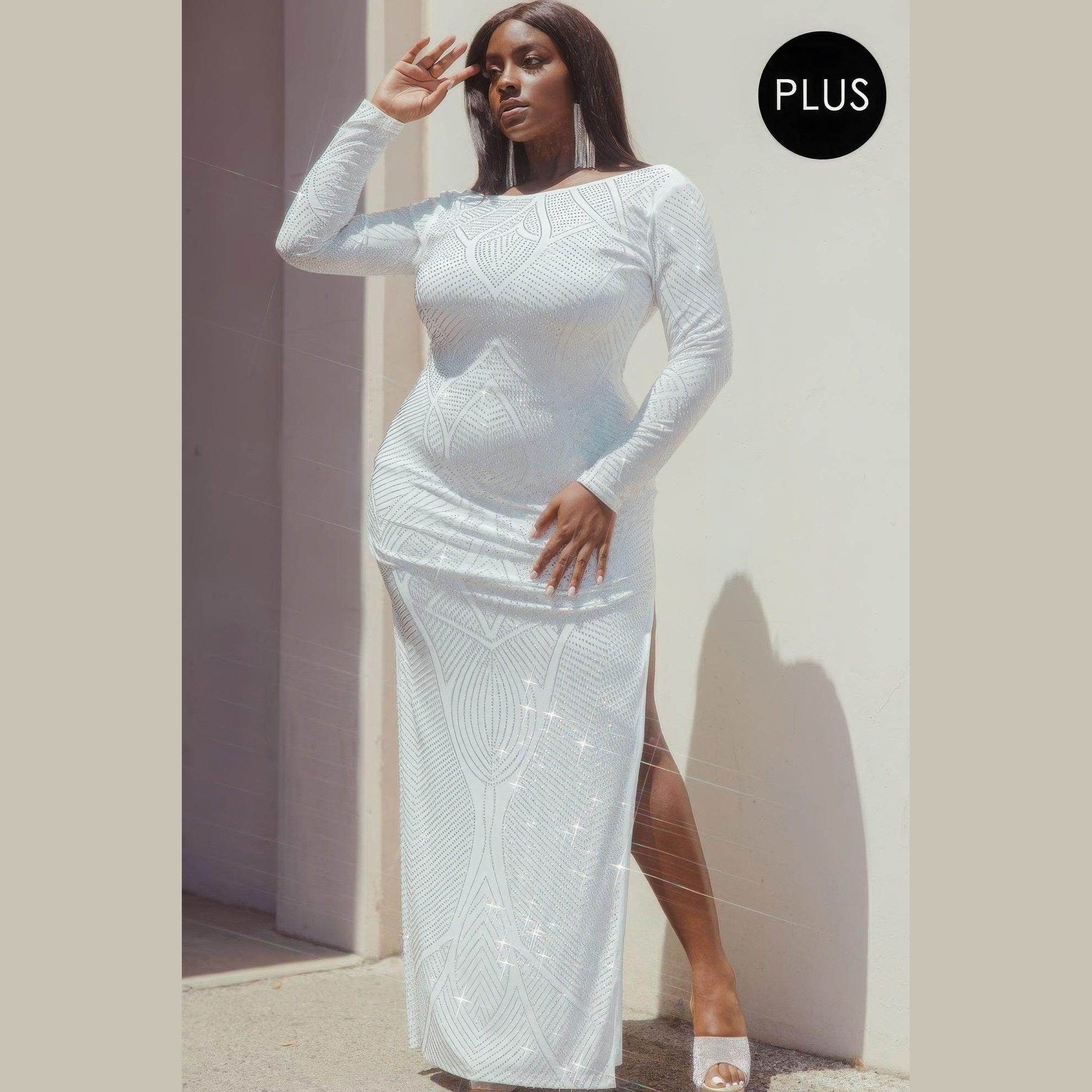 Patterned Rhinestone Plus Size Maxi Dress - VacationGrabs