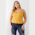 Plus Ribbed Ruffle Tank Top - VacationGrabs