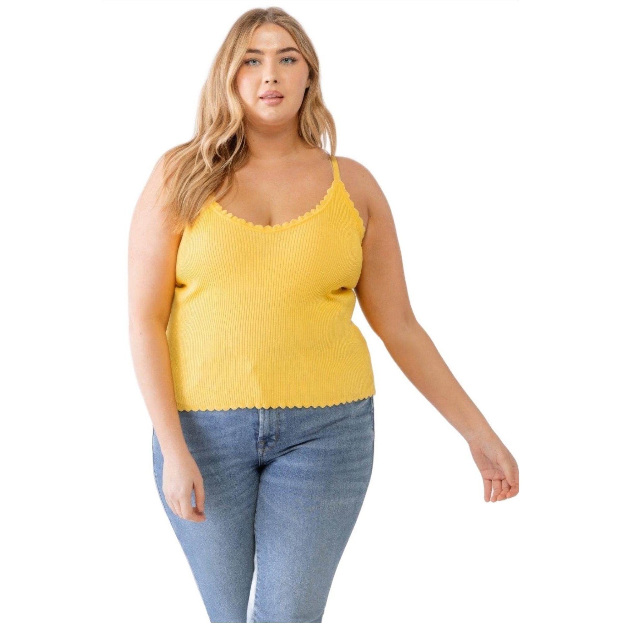 Plus Ribbed Ruffle Tank Top - VacationGrabs