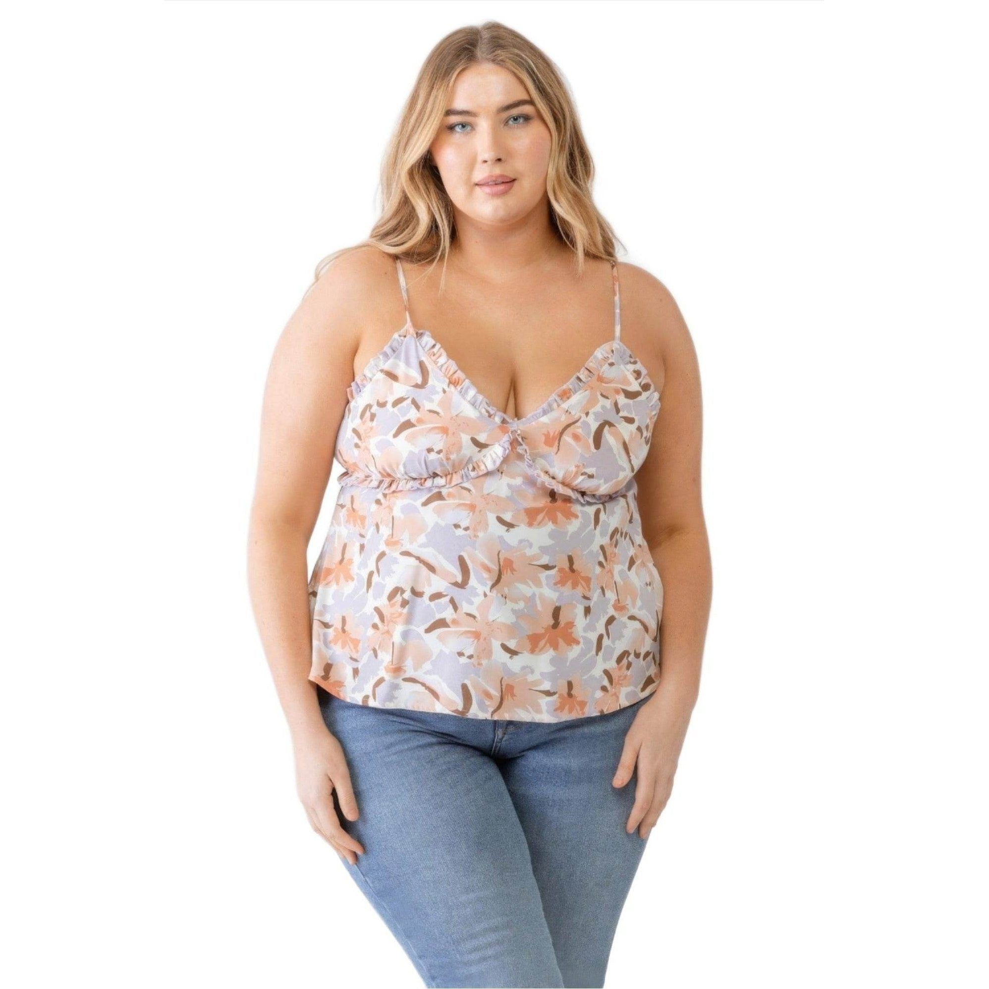 Plus Floral Ruffle Sleeveless Top - VacationGrabs