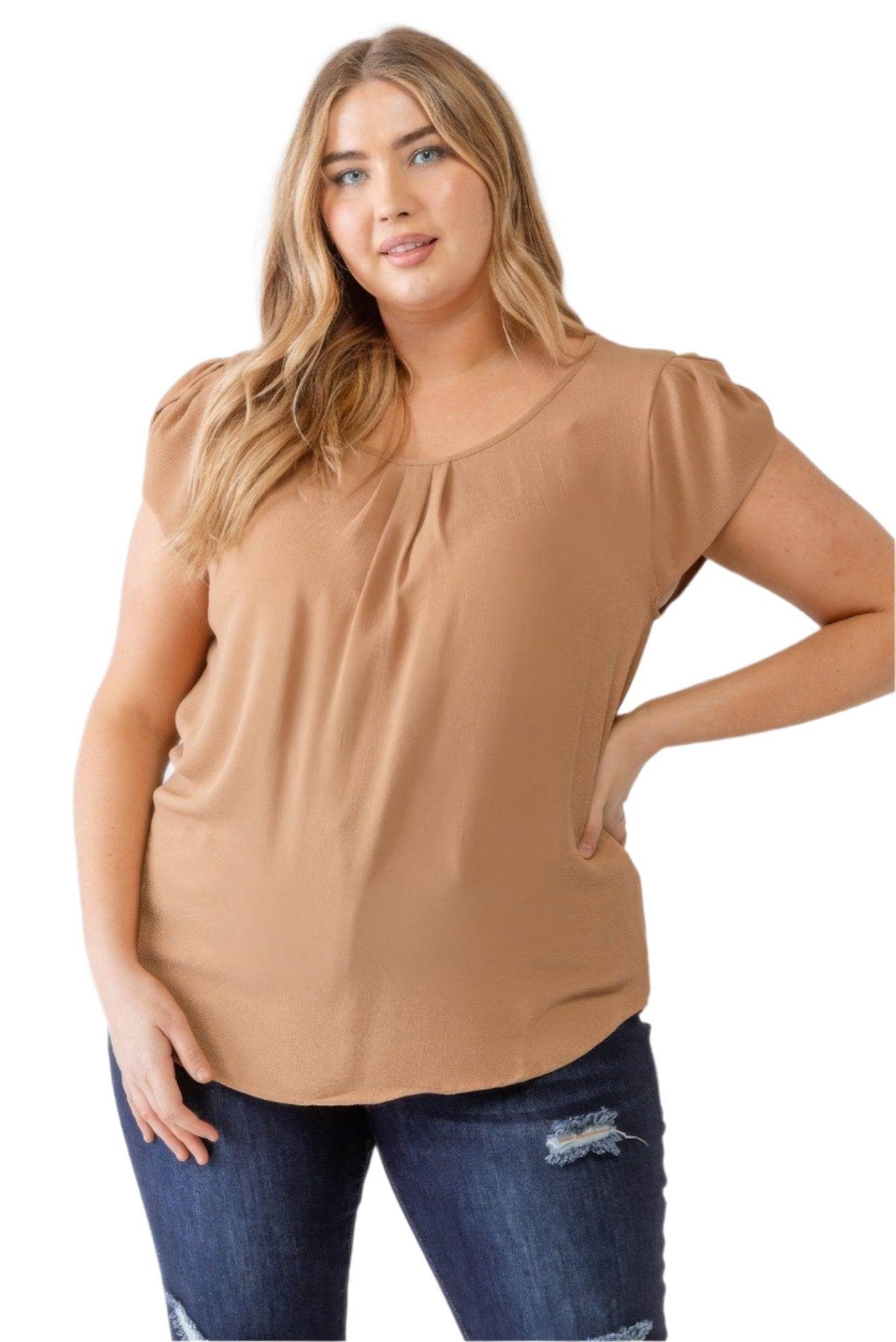 Plus Koshibo Textured Cap Sleeve Top - VacationGrabs