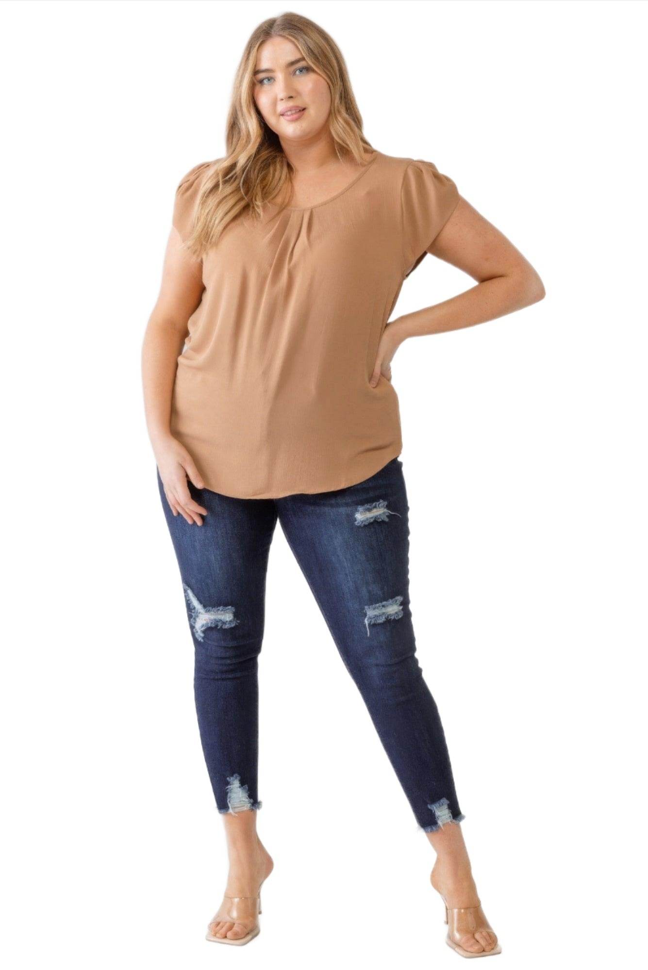 Plus Koshibo Textured Cap Sleeve Top - VacationGrabs