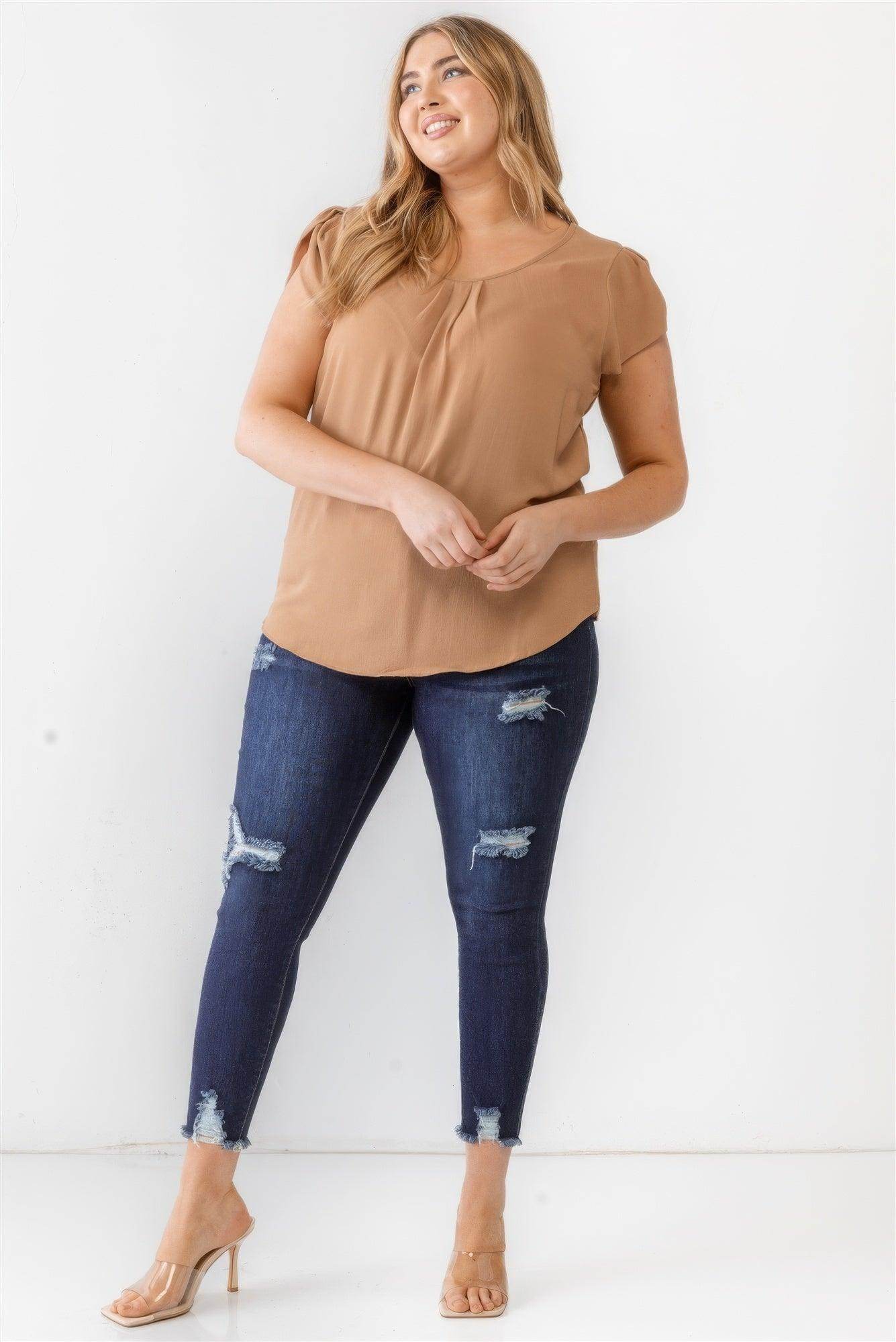 Plus Koshibo Textured Cap Sleeve Top - VacationGrabs