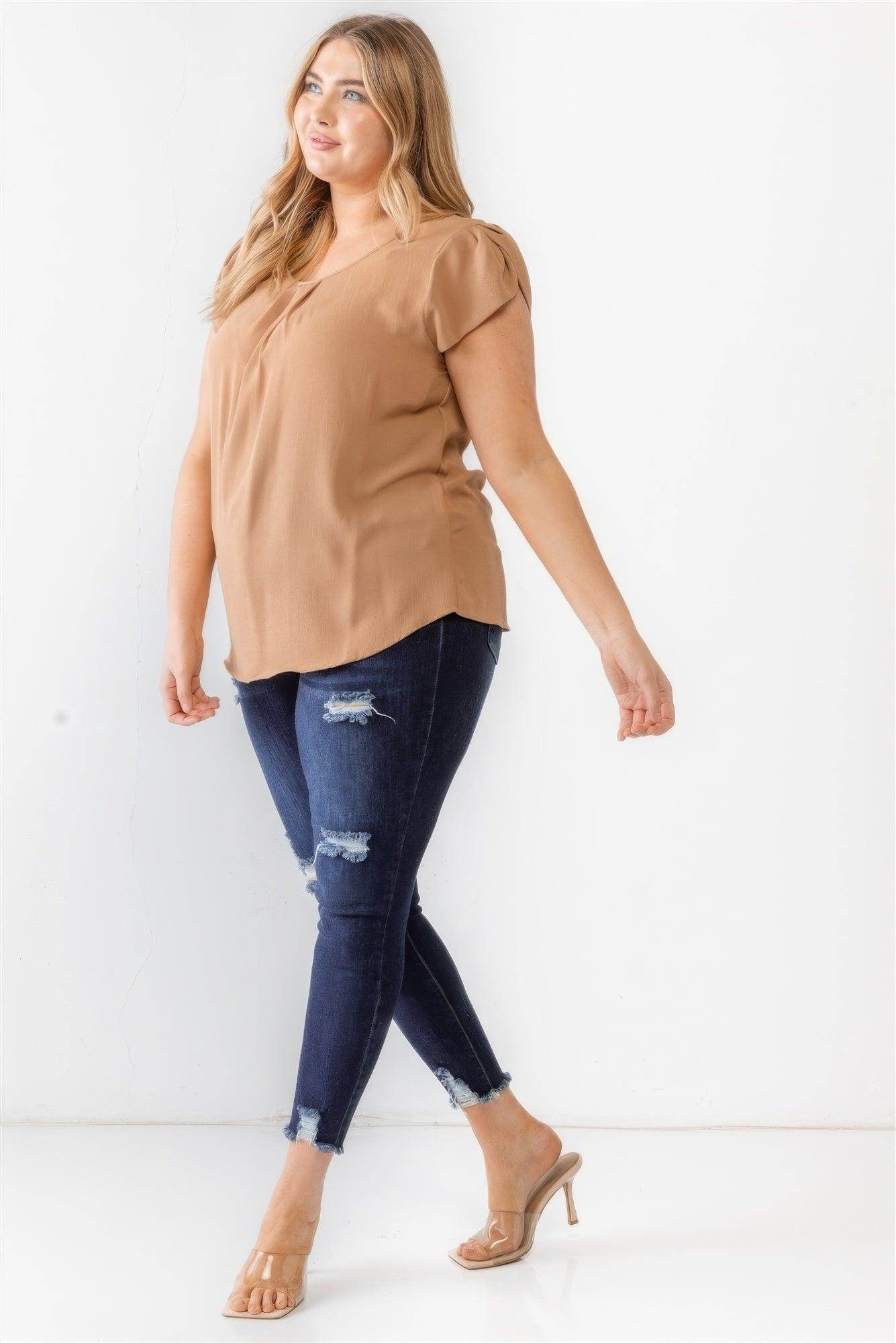 Plus Koshibo Textured Cap Sleeve Top - VacationGrabs