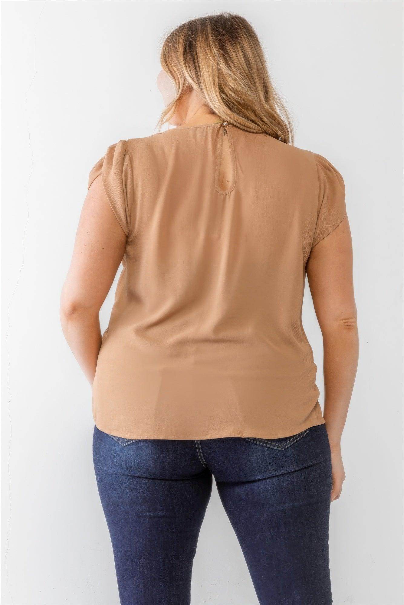 Plus Koshibo Textured Cap Sleeve Top - VacationGrabs