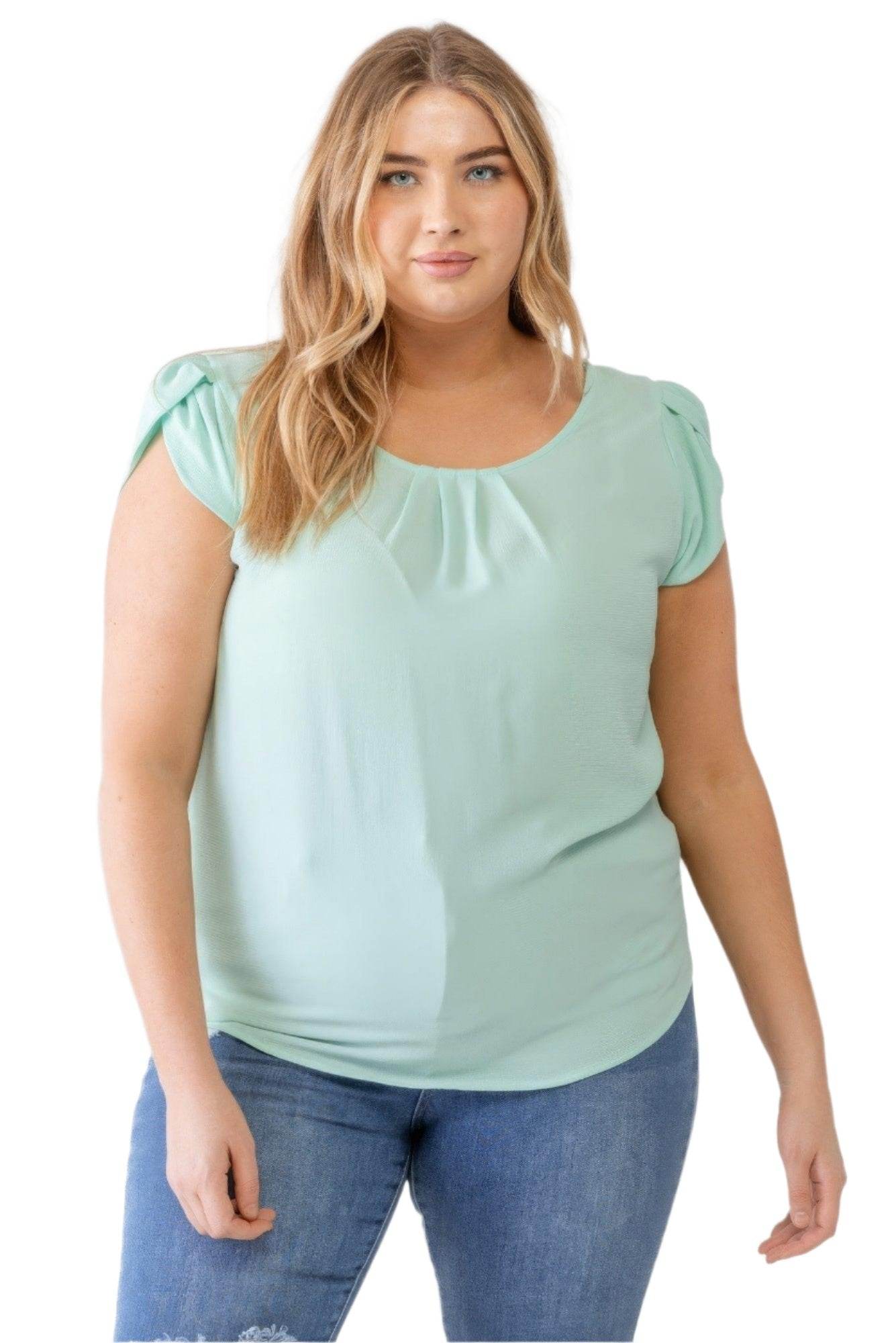 Plus Koshibo Textured Cap Sleeve Top - VacationGrabs