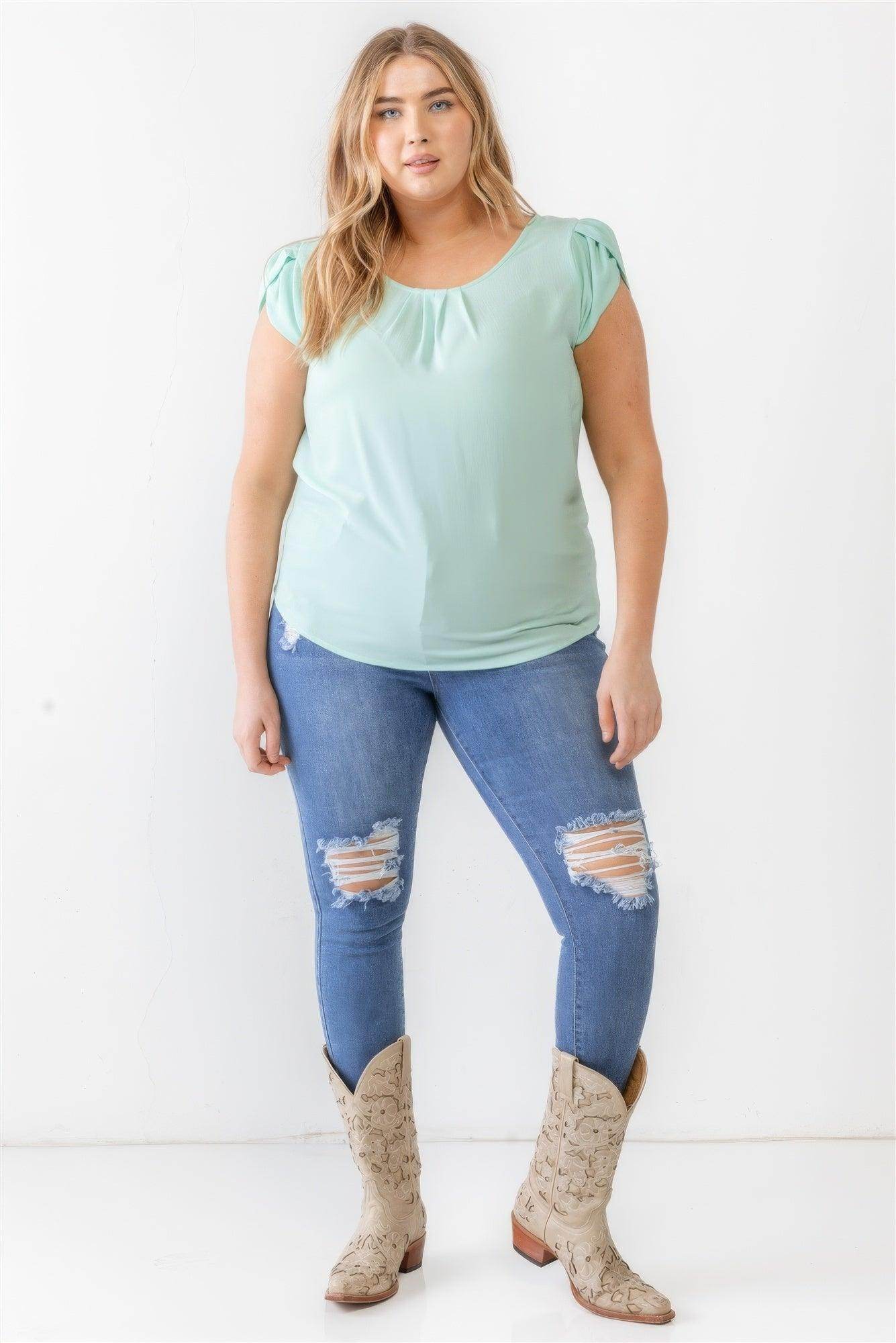 Plus Koshibo Textured Cap Sleeve Top - VacationGrabs