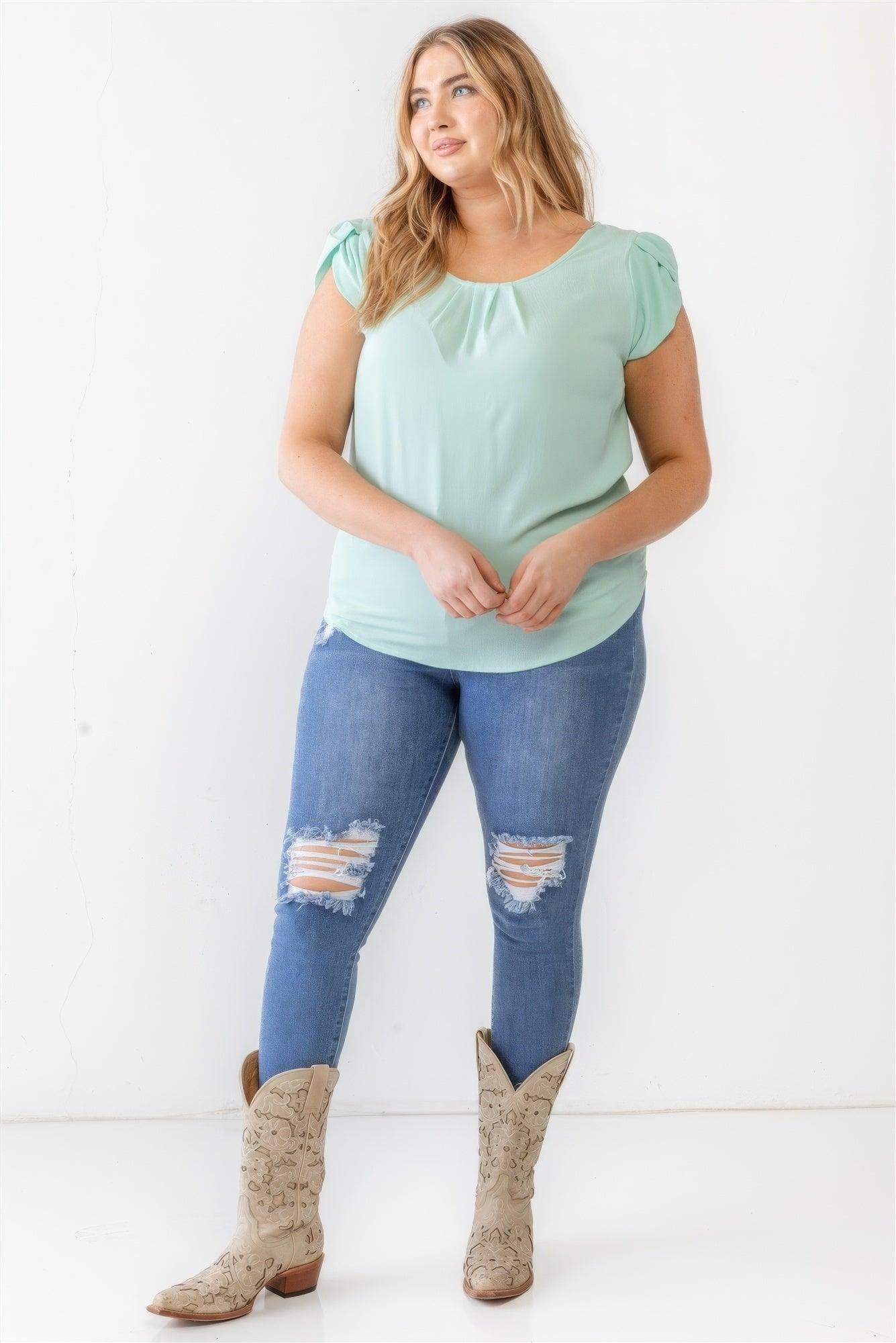 Plus Koshibo Textured Cap Sleeve Top - VacationGrabs