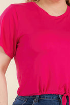 Plus Size Tie Front Drawstring Short Sleeve Crop Top - VacationGrabs