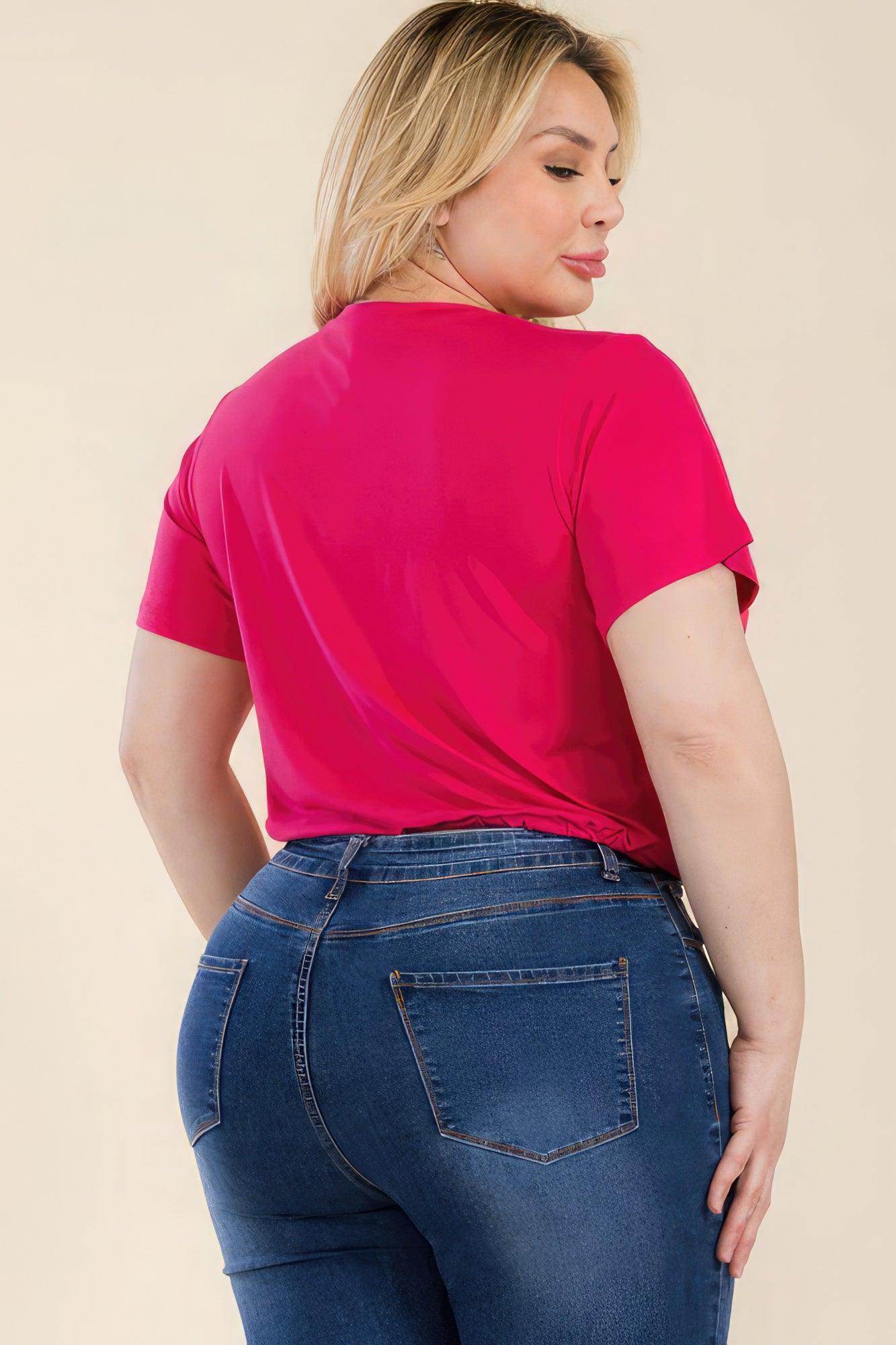 Plus Size Tie Front Drawstring Short Sleeve Crop Top - VacationGrabs