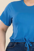 Plus Size Tie Front Drawstring Short Sleeve Crop Top - VacationGrabs