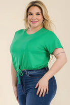 Plus Size Tie Front Drawstring Short Sleeve Crop Top - VacationGrabs