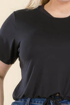Plus Size Tie Front Drawstring Short Sleeve Crop Top - VacationGrabs