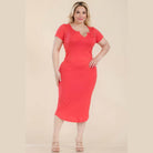 Plus Size Split Neck Bodycon Midi Dress - VacationGrabs