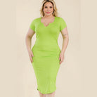 Plus Size Split Neck Bodycon Midi Dress - VacationGrabs