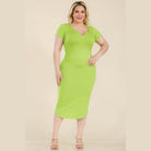 Plus Size Split Neck Bodycon Midi Dress - VacationGrabs