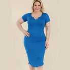 Plus Size Split Neck Bodycon Midi Dress - VacationGrabs